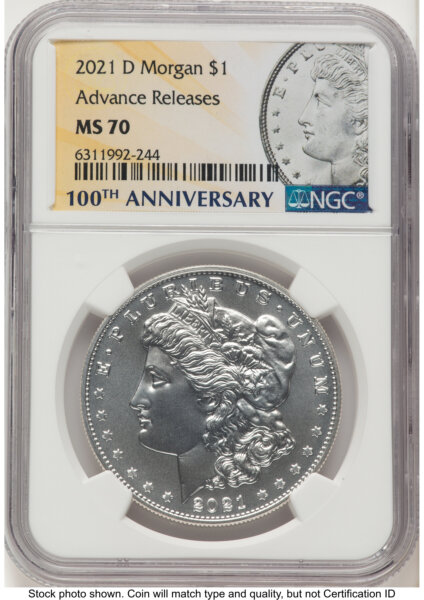 2021-D S$1 Morgan Dollar, MS AR Morgan Label 70 NGC
