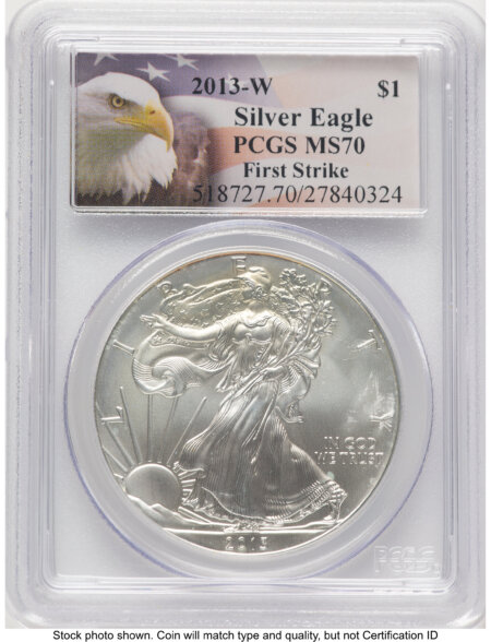 2013-W Burnished Silver Eagle 1 oz FS Eagle Flag Label 70 PCGS
