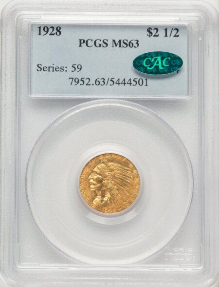1928 $2 1/2 CAC 63 PCGS