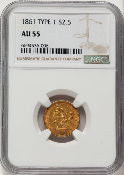 1861 $2 1/2 Old Rev. 55 NGC