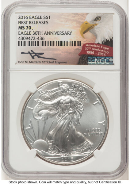 2016 Silver Eagle FR John Mercanti Eagle 30th Anniversary Label 70 NGC