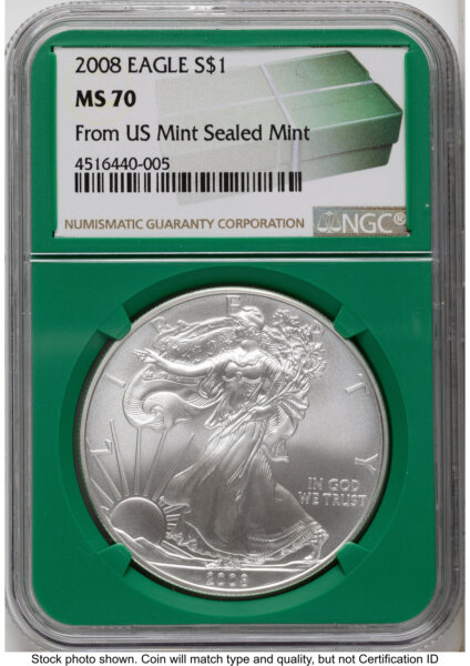 2008 Silver Eagle Monster Box From US Mint Sealed Box Green Core Label 70 NGC