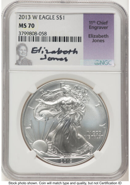 2013-W Burnished Silver Eagle 1 oz Elizabeth Jones 70 NGC