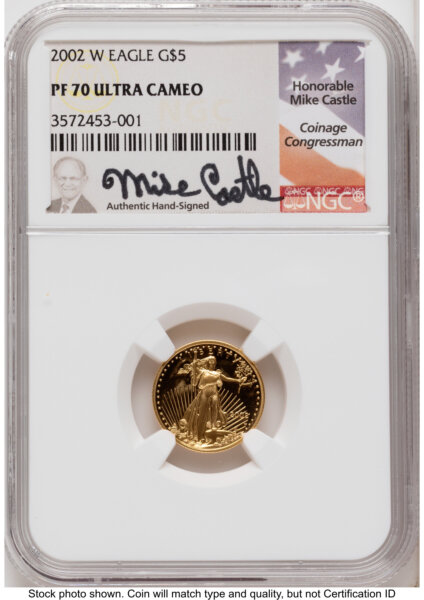 2002-W Proof Gold Eagle 1.85 oz Mike Castle 70 NGC