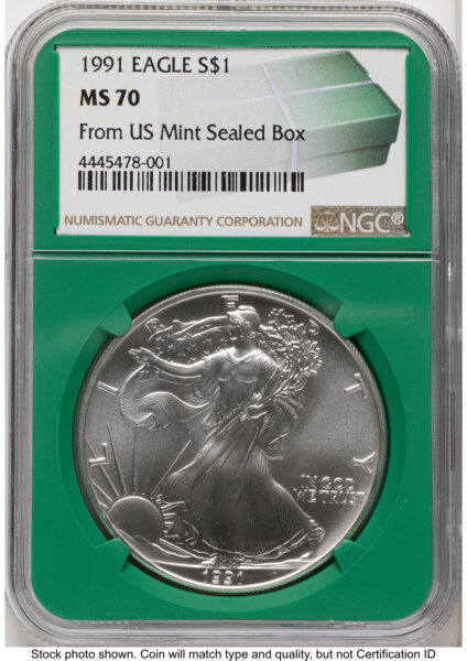 1991 Silver Eagle Monster Box From US Mint Sealed Box Green Core Label 70 NGC
