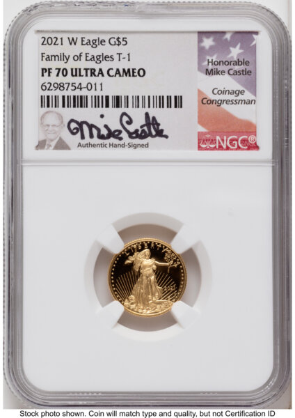 2021-W Type 1 Proof Gold Eagle 1.85 oz Mike Castle 70 NGC