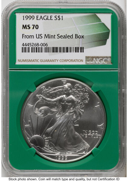 1999 Silver Eagle Monster Box From US Mint Sealed Box Green Core Label 70 NGC