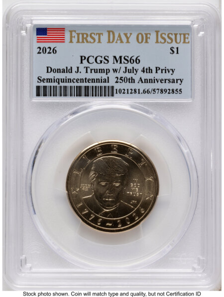 2026 Semiquincentennial President Donald J. Trump $1 (Privy Mark) FDI Flag 66 PCGS