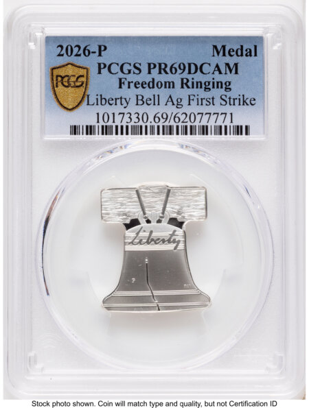 2026-P Freedom Ringing Liberty Bell 1/2 oz Silver Medal FS Blue Gradient 69 PCGS