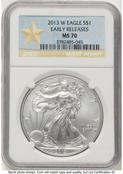 2013-W Burnished Silver Eagle 1 oz ER West Point Star Label 70 NGC