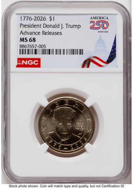 2026 Semiquincentennial President Donald J. Trump $1 AR America 250 Congress Building Label 68 NGC