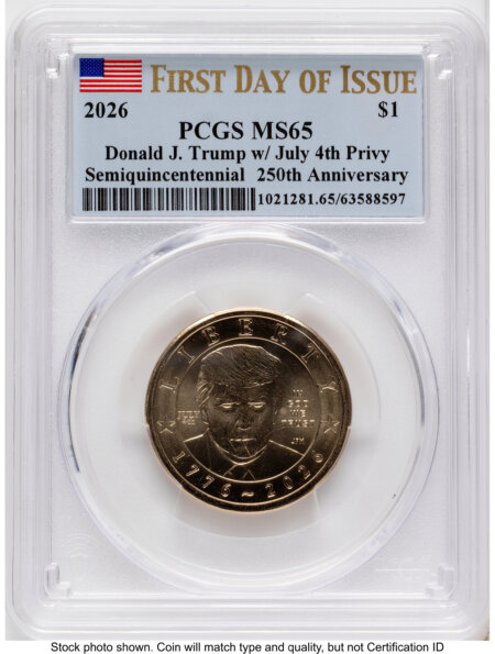 2026 Semiquincentennial President Donald J. Trump $1 (Privy Mark) FDI Flag 65 PCGS