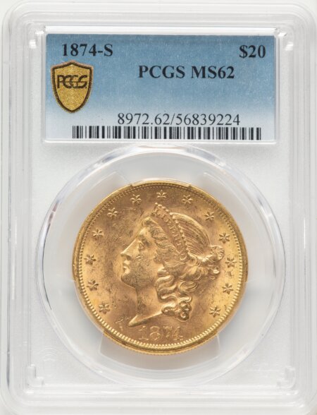 1874-S $20 PCGS Secure 62 PCGS