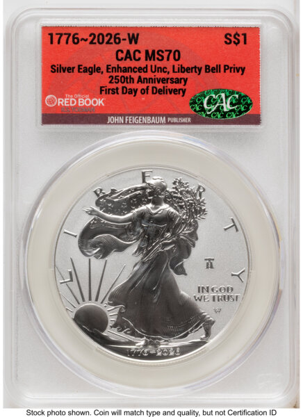 2026-W Enhanced Silver Eagle 1 oz First Day of Delivery Red Book 70 CACG