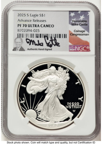 2025-S Proof Silver Eagle 1 oz AR Mike Castle 70 NGC