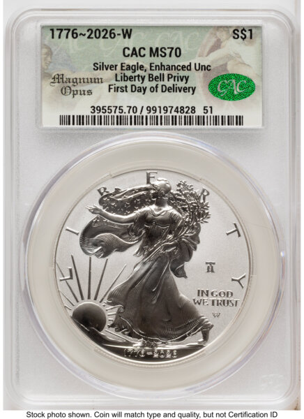 2026-W Enhanced Silver Eagle 1 oz First Day of Delivery Magnum Opus 70 CACG