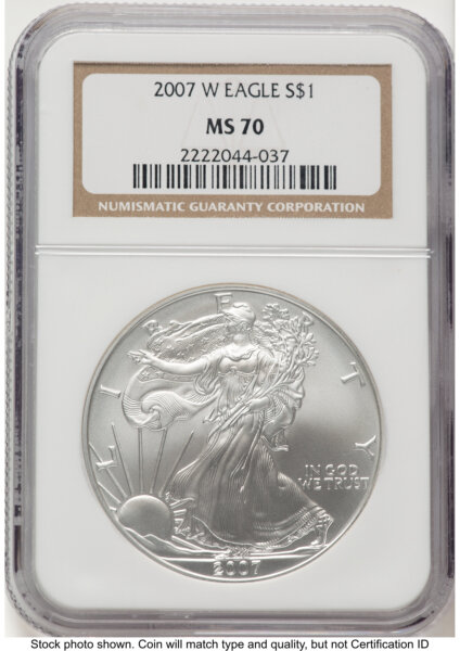 2007-W Burnished Silver Eagle 1 oz Brown Label 70 NGC
