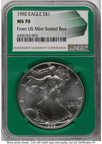 1992 Silver Eagle Monster Box From US Mint Sealed Box Green Core Label 70 NGC