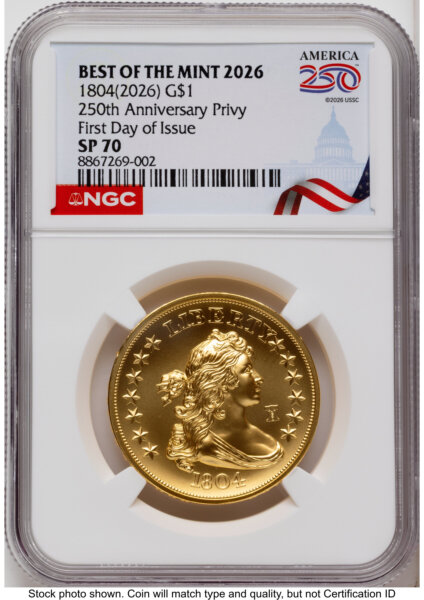 2026 Best of the Mint 1804 Gold Dollar 1 oz FDI America 250 Congress Building Label 70 NGC