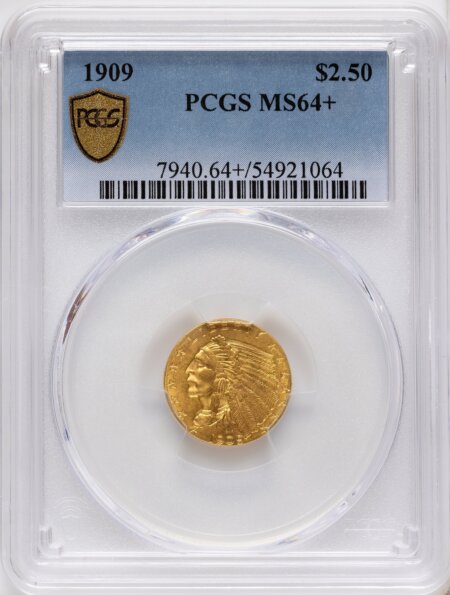 1909 $2 1/2 PCGS Secure PCGS Plus 64 PCGS