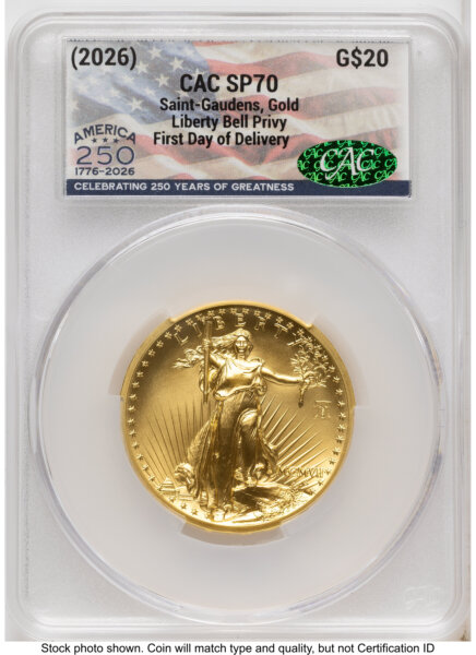 2026 2 Coin Best of the Mint 1907 Saint Gaudens $20 Gold 1 oz and Silver 1 oz Medal Set First Day of Delivery America 250 Flag Label 70 CACG