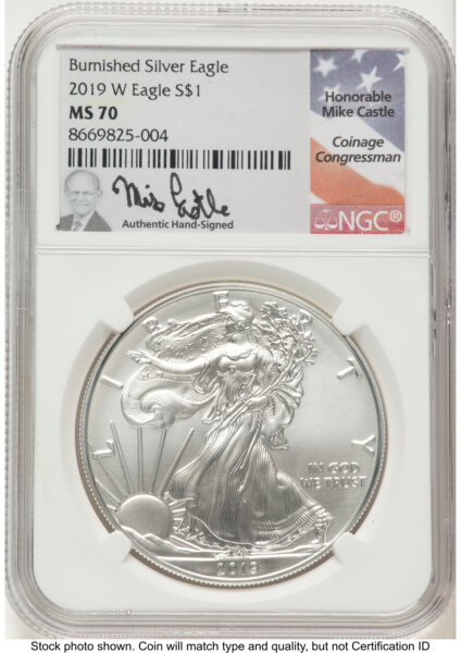 2019-W Burnished Silver Eagle 1 oz Mike Castle 70 NGC
