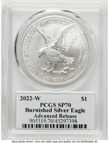 2022-W Burnished Silver Eagle 1 oz AR Emily Damstra 70 PCGS