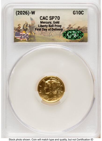 2026 2 Coin Best of the Mint 1916 Mercury Dime Gold 1/10 oz and Silver 1 oz Medal Set First Day of Delivery America 250 70 CACG