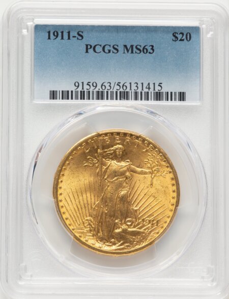 1911-S $20 63 PCGS