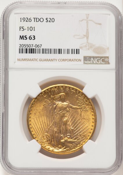 1926 $20 Tripled Die Obverse, FS-101, MS 63 NGC