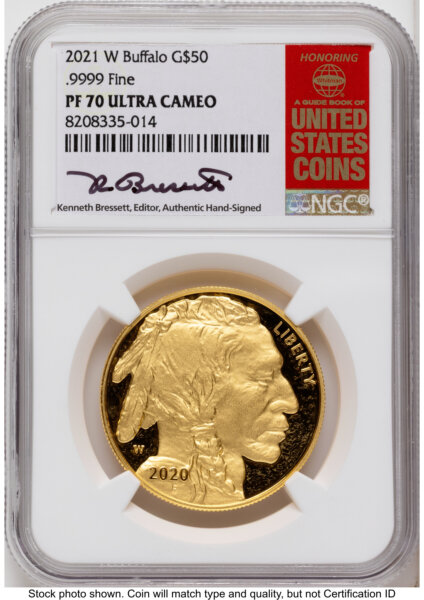 2021-W Proof Gold Buffalo 1 oz Kenneth Bressett Red Book 70 NGC