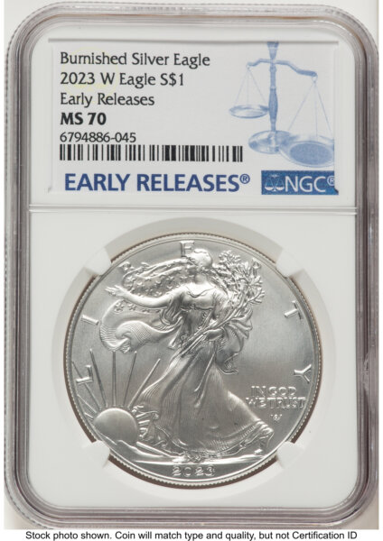 2023-W Burnished Silver Eagle 1 oz ER Blue 70 NGC