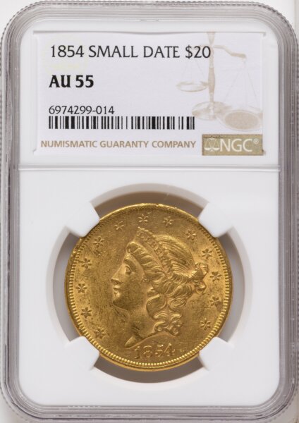 1854 $20 Small Date 55 NGC