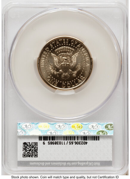 2026 Semiquincentennial President Donald J. Trump $1 (Privy Mark) America 250 Eagle with Banner Label 65 CACG
