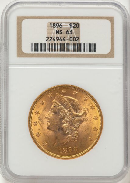 1896 $20 Brown Label 63 NGC