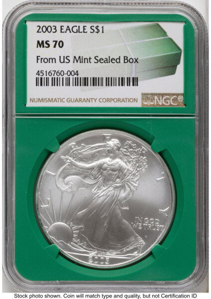 2003 Silver Eagle Monster Box From US Mint Sealed Box Green Core Label 70 NGC