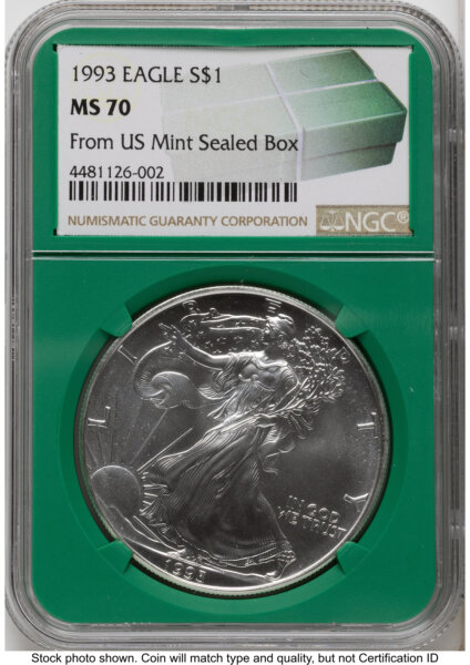 1993 Silver Eagle Monster Box From US Mint Sealed Box Green Core Label 70 NGC