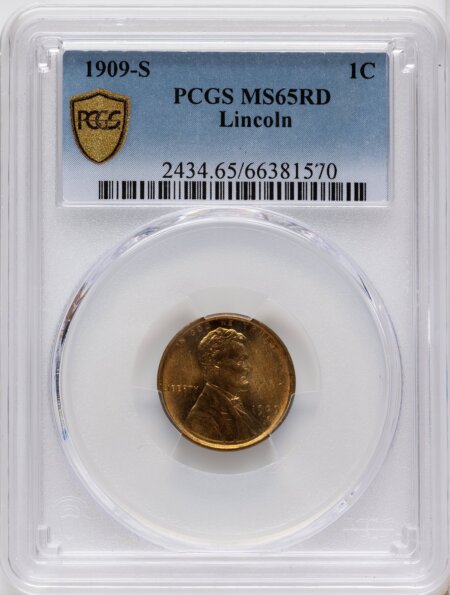 1909-S 1C Lincoln, RD PCGS Secure 65 PCGS