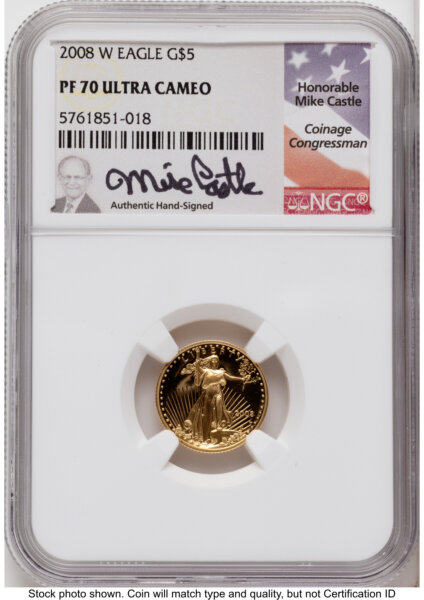 2008-W Proof Gold Eagle 1.85 oz Mike Castle 70 NGC