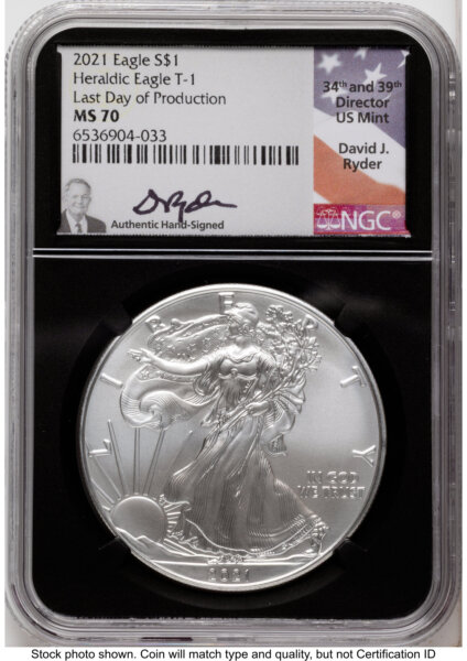 2021 Silver Eagle Type 1 David J Ryder Last Day of Production Black Core 70 NGC