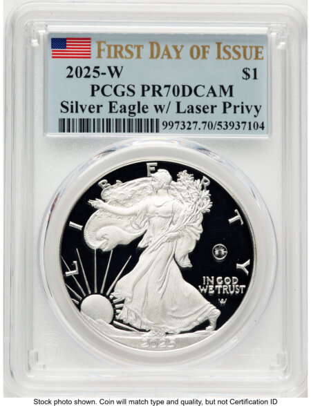 2025-W Proof Silver Eagle Privy Laser Engraved 1 oz FDI Flag 70 PCGS