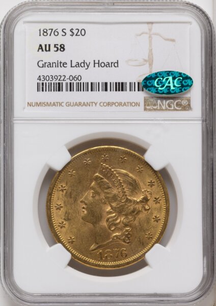 1876-S $20 CAC 58 NGC