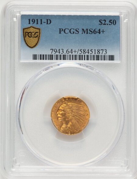 1911-D $2 1/2 PCGS Secure PCGS Plus 64 PCGS