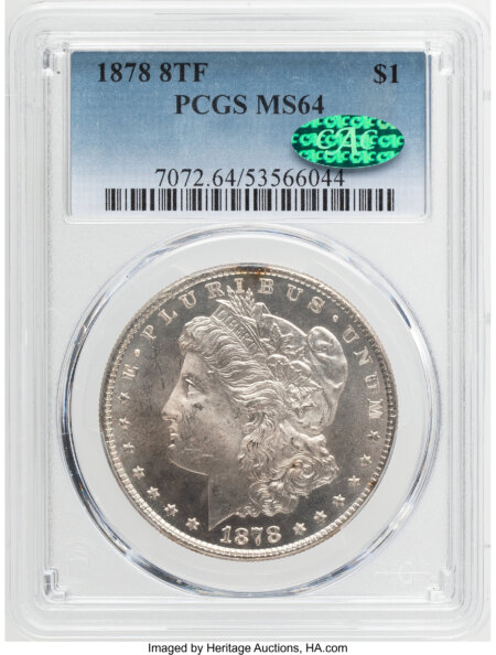 1878 8TF $1 VAM 17 Diagonal in 8, MS CAC 64 PCGS