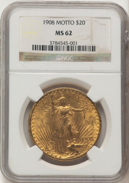1908 $20 MOTTO 62 NGC
