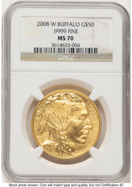 2008-W Burnished Gold Buffalo 1 oz Brown Label 70 NGC