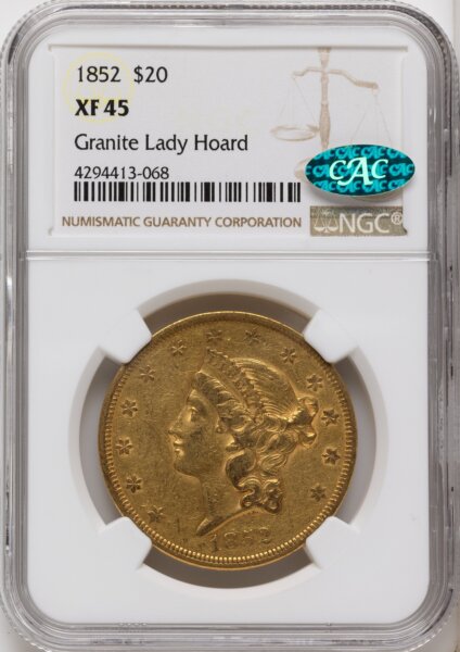 1852 $20 CAC 45 NGC