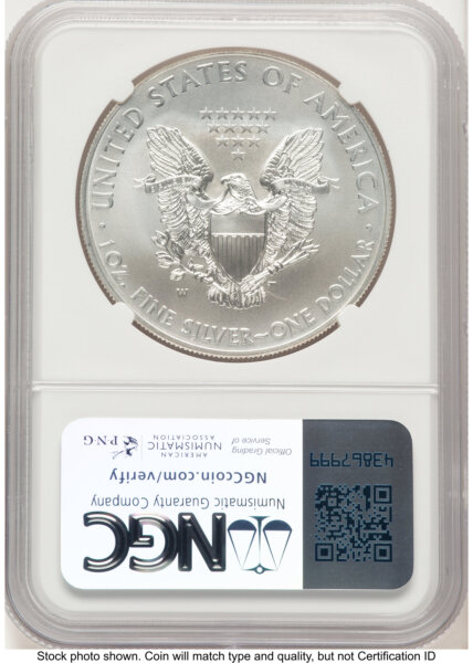 2014-W Burnished Silver Eagle 1 oz John Mercanti/Michael Gaudioso US Mint Engraver Series 70 NGC