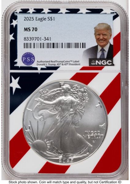 2025 Silver Eagle Premier Select Series Trump Label Flag Core 70 NGC