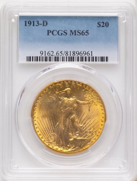 1913-D $20 65 PCGS